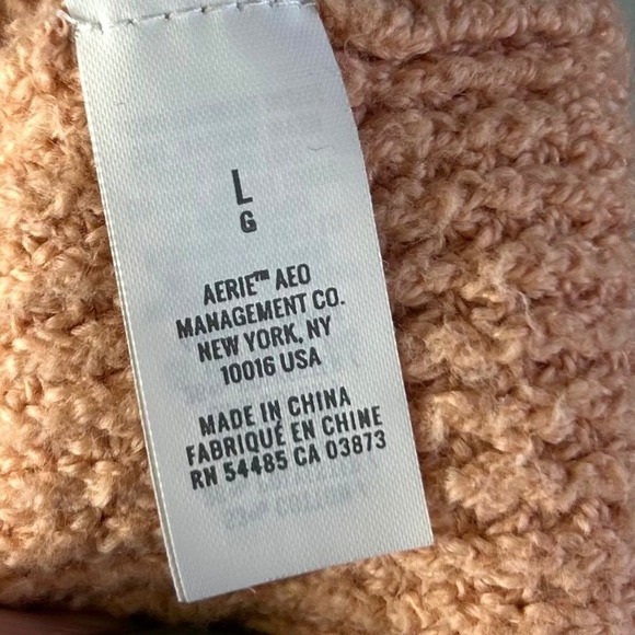 Aerie Waffle Knit Women Oversized Hoodie Sweater L Peach Coastal Grandmother - Picture 6 of 7